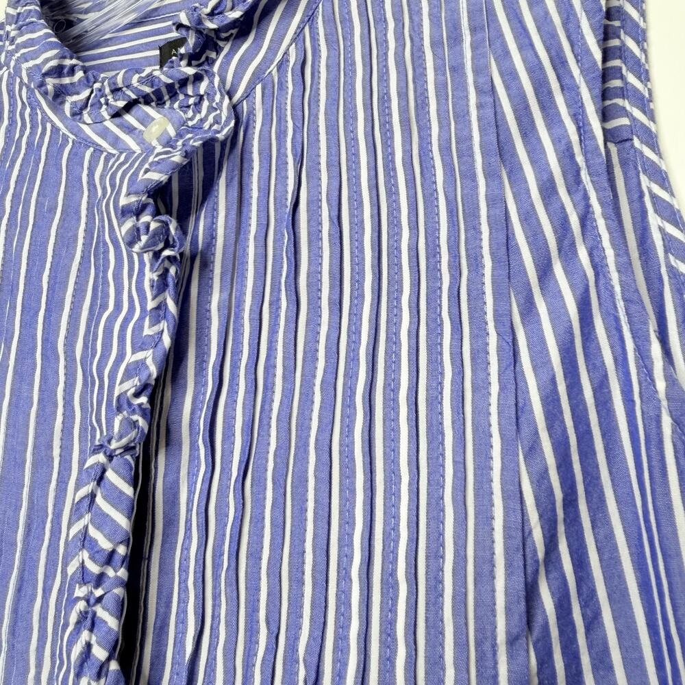 LOFT Ann Taylor Blue Stripe Pintuck Ruffle Sleeveless Blouse S - Picture 2 of 9